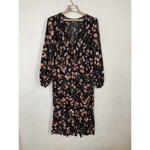 Old Navy Womens Dress XL Brown Fall Floral Rustic Cottage Peasant Boho Tiered